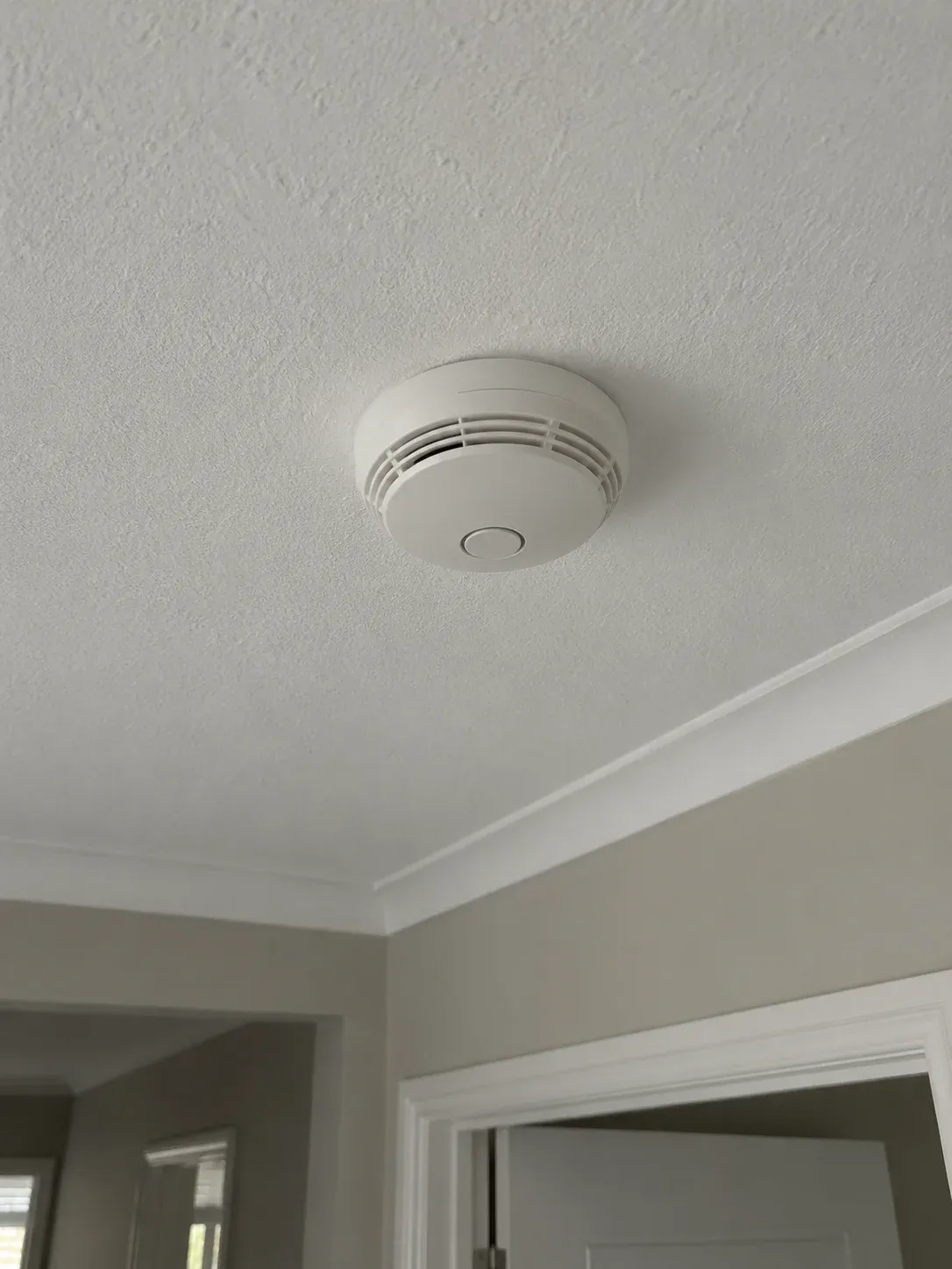 White ceiling-mounted smoke alarm