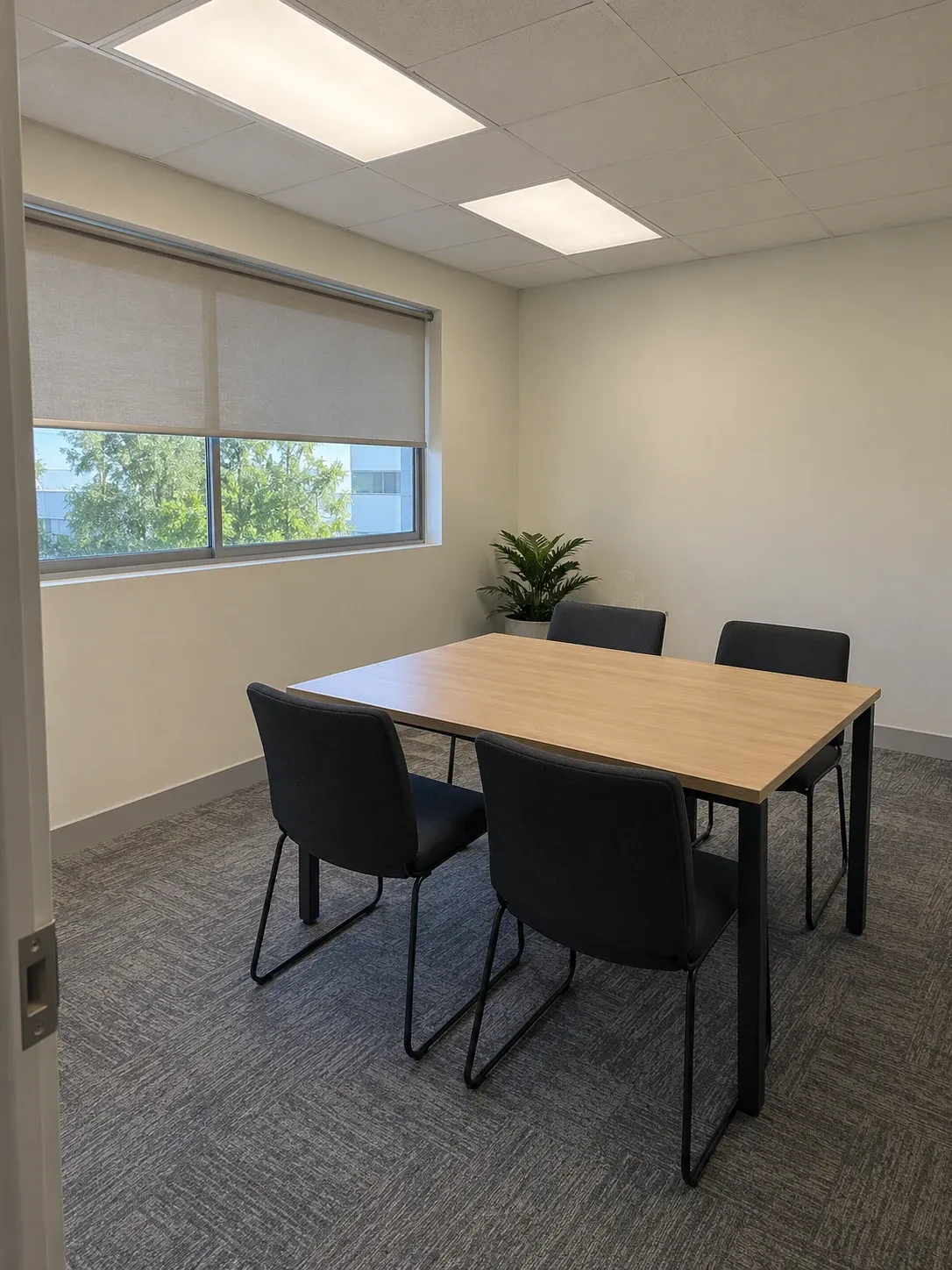 Ceiling panel lighting in a small meeting room